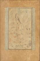 An elegant youth seated in a landscape, holding a pomegranate Persia, the figure 17th century, w...