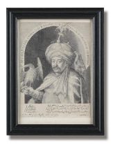 Mechti Kuli Beg, ambassador of Shah 'Abbas I to the Court of Rudolf II, engraved by Aegidius Sad...