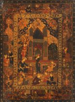 Noblemen at leisure in a palace interior Iran, signed by Baqa'i, 20th Century