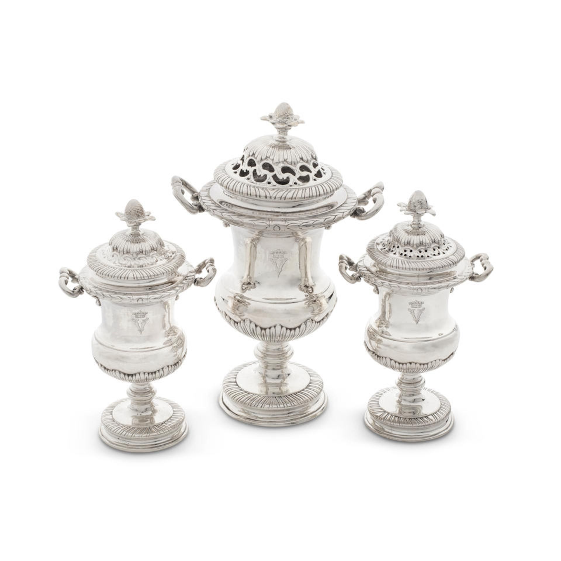 A suite of three George II silver condiment vases Elizabeth Godfrey, London 1751 (3)