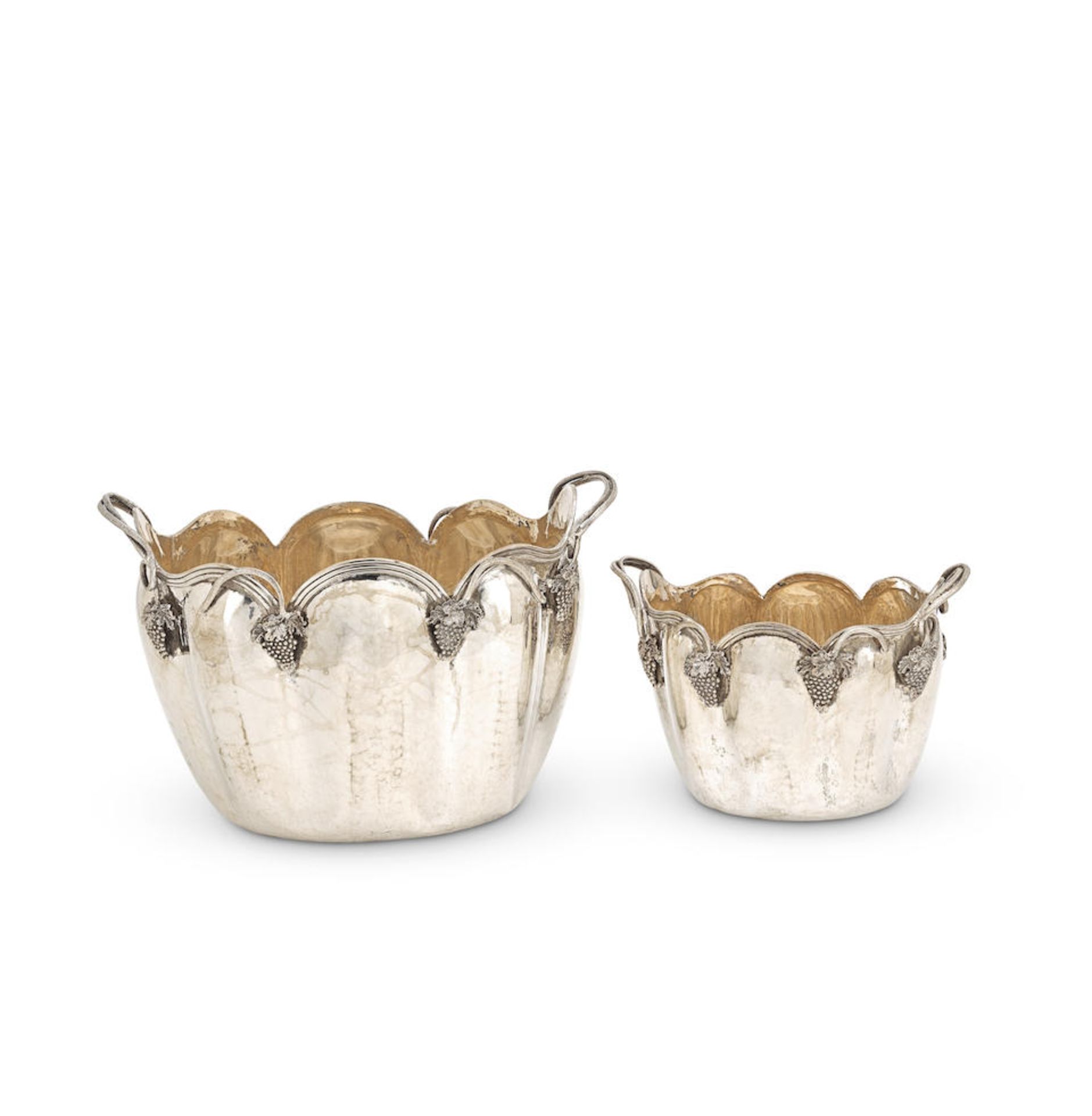 A graduated pair of Italian silver champagne and ice buckets post 1968 mark for Palermo, also in...