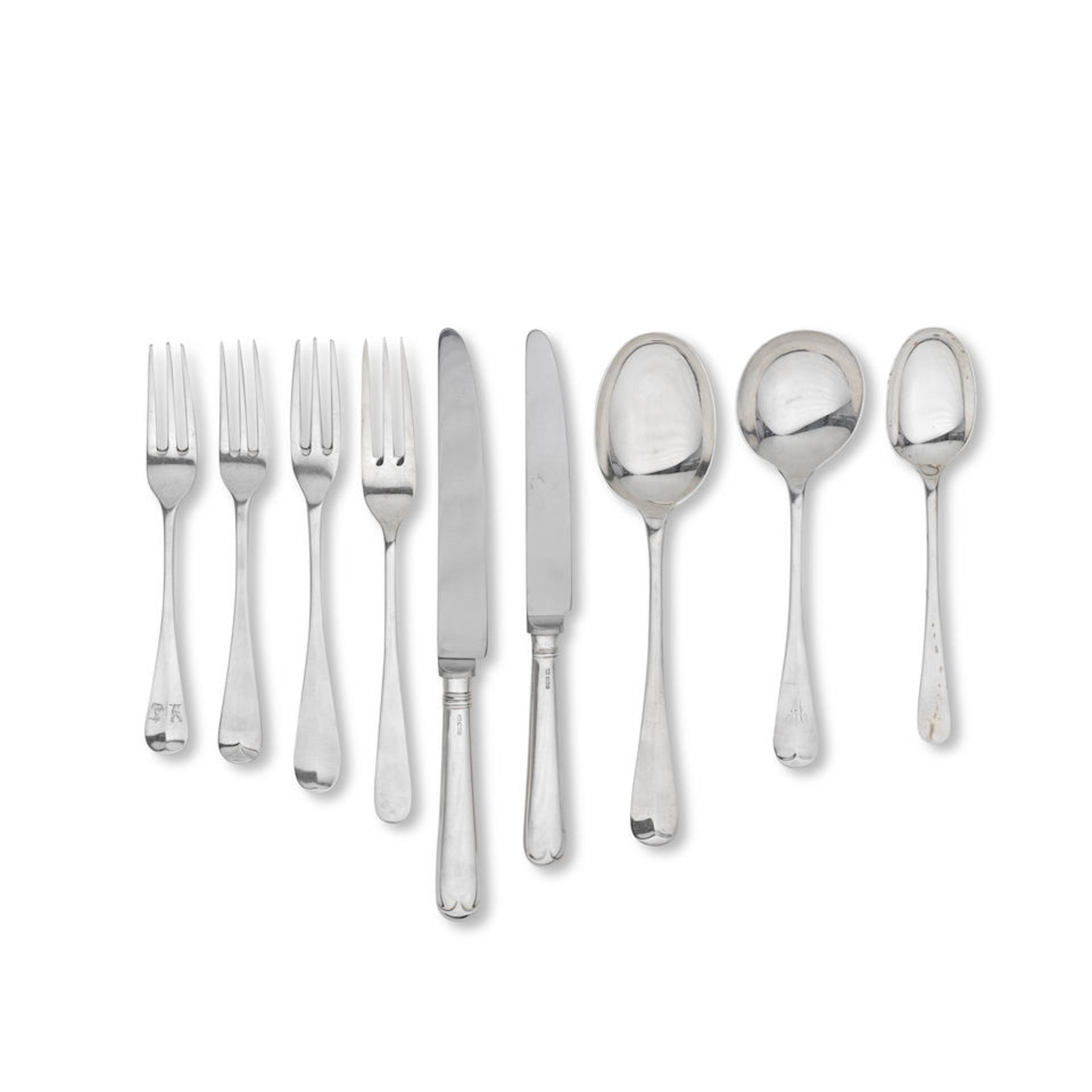 A collected silver Hanoverian pattern table service of flatware various maker's and dates (Qty)