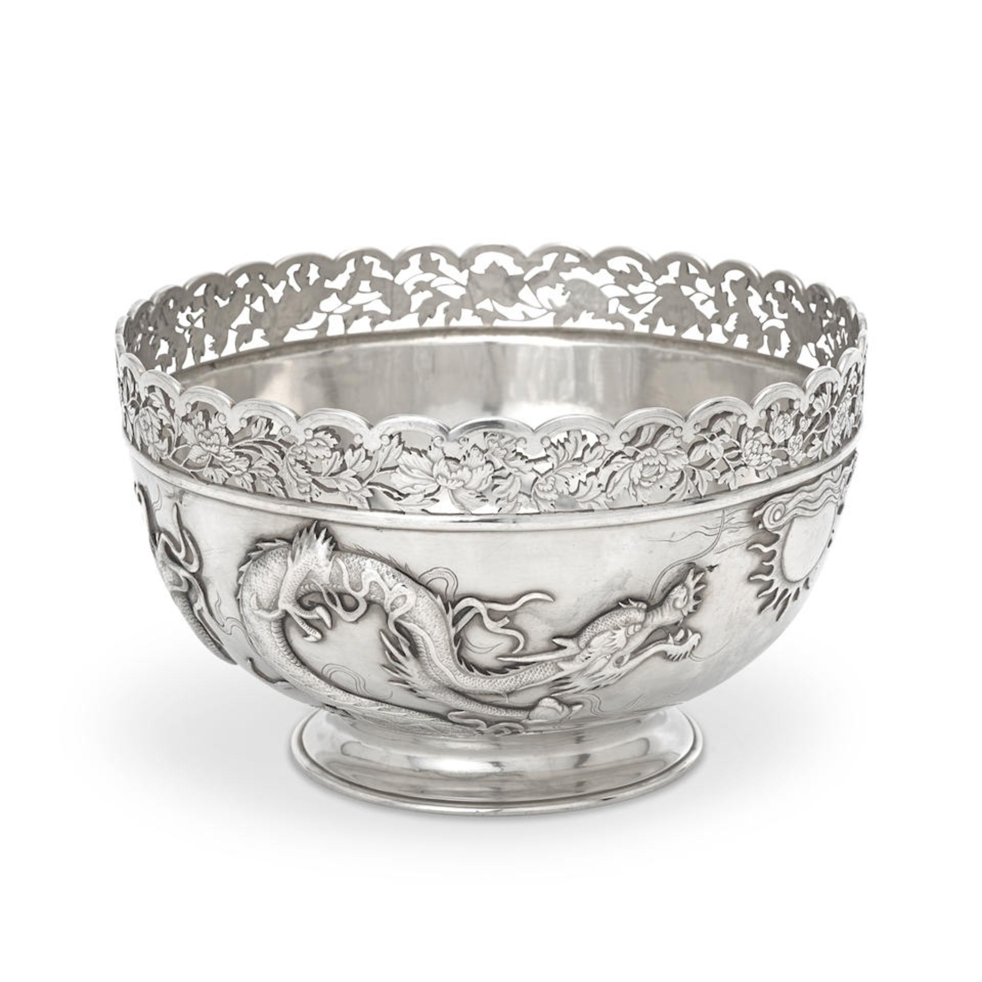 A Chinese export silver bowl Wang Hing, Hong Kong circa 1900, stamped WH, character mark and 90