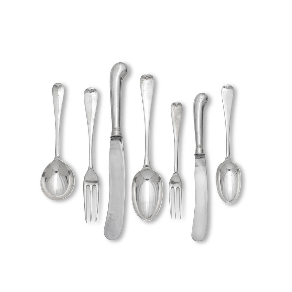A silver Hanoverian table service of flatware D & J Wellby Ltd, London 1923 / 1924, 1955, and C ...