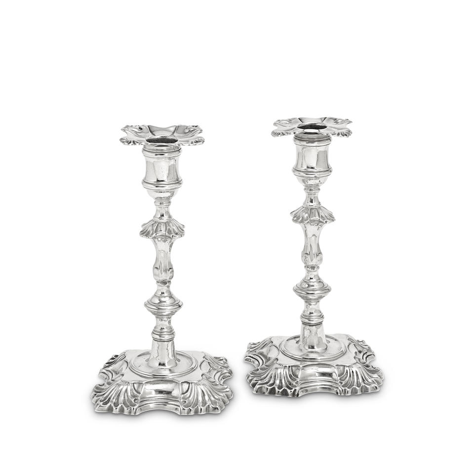 A pair of George II cast silver candlesticks John Cafe, London, 1751 (2)