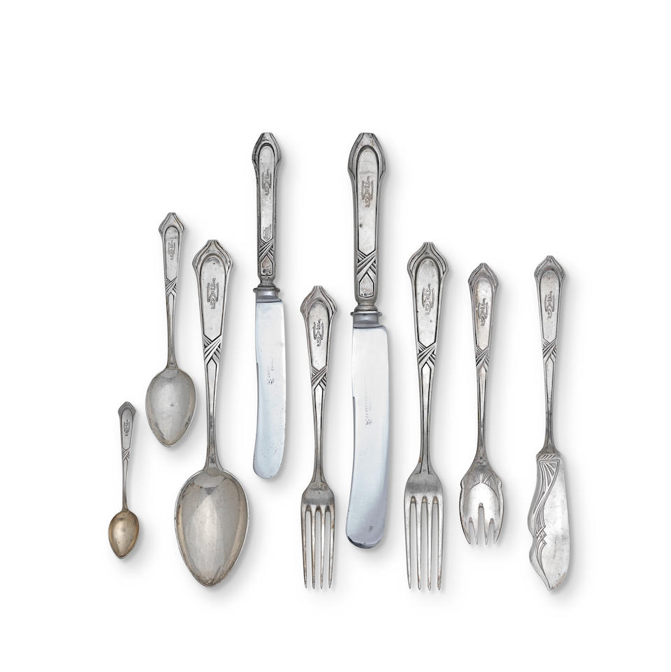 A German silver flatware service possibly Bruckmann & Söhne, stamped crown and crescent and...