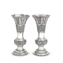 A pair of Persian silver vases stamped 84 and two other marks (2)