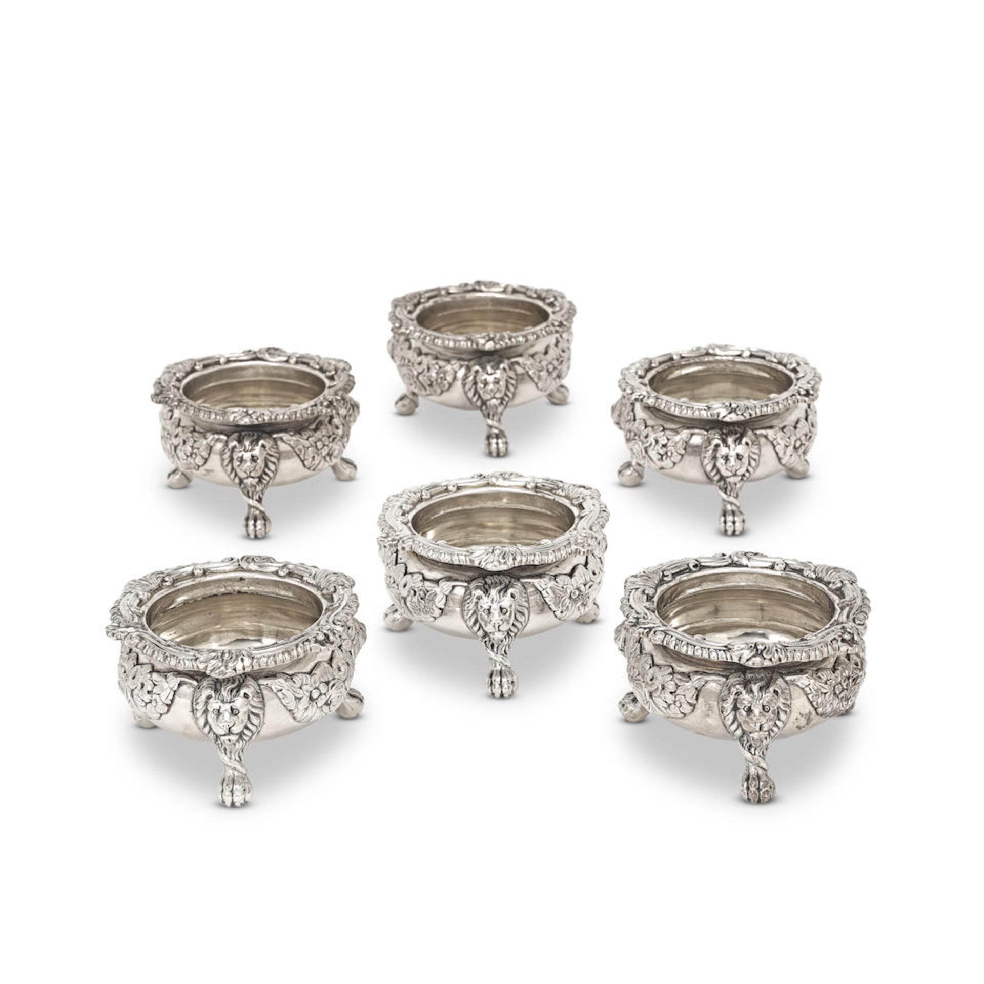 A George III set of six silver salts S C Younge & Co, Sheffield 1815 (6)