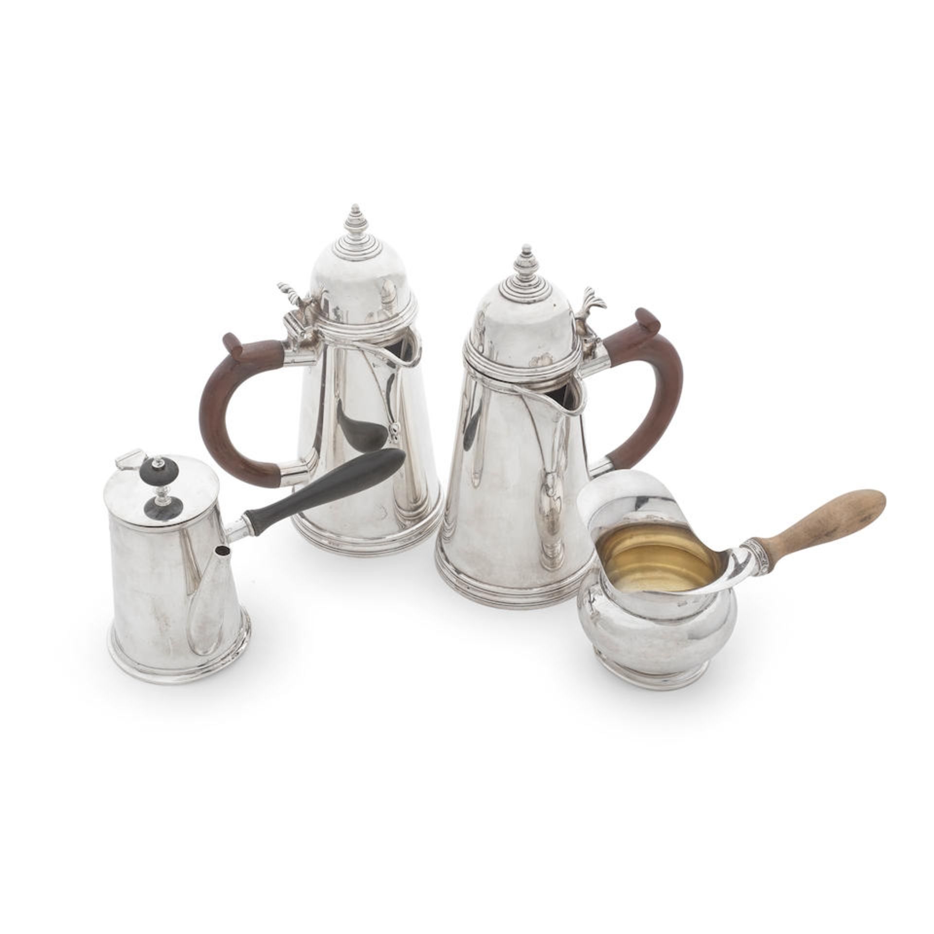 Two silver café au lait pots Atkin Brothers, Sheffield 1926 /1927 together with a small si...