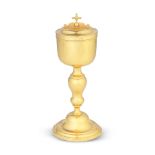 A 19th century Belgian silver-gilt covered ciborium 1831 - 1868 period marks, maker's mark with ...