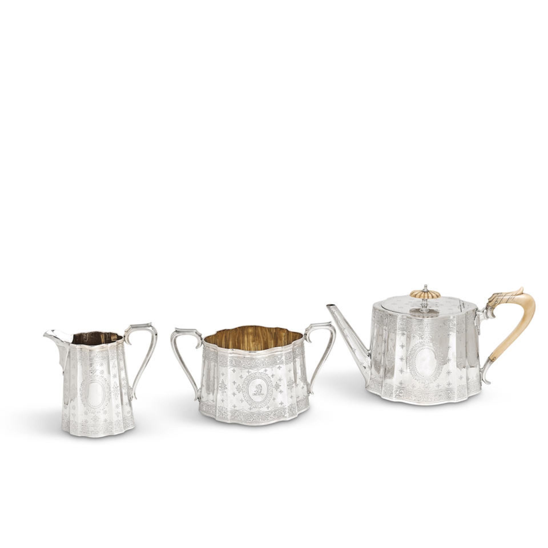 A Victorian silver three-piece silver tea service John, Edward, Walter & John Barnard, London 18...