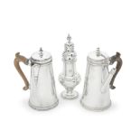 A matched pair of silver café au lait pots one Lionel Alfred Crichton, London 1917 and one...