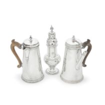A matched pair of silver café au lait pots one Lionel Alfred Crichton, London 1917 and one...