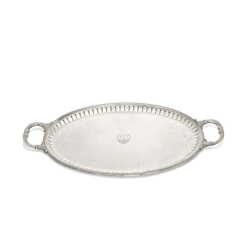 A Continental silver two-handled tray stamped with a maker's mark and 800