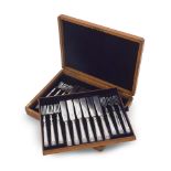 Twelve pairs of Edwardian silver fish knives and forks, cased Harrison Brothers & Howson, Sheffi...
