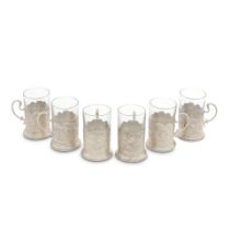 A set of six silver tea holders and glasses Iranian, Tabriz, 20th century, stamped 84 in Farsi (6)