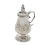 A Dutch silver small lidded jug three marks to base, with tree surmounted by a coronet for Den B...