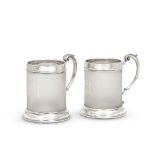 An unusual pair of Victorian silver-mounted and frosted glass mugs John Wilmin Figg, London 185...