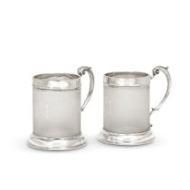 An unusual pair of Victorian silver-mounted and frosted glass mugs John Wilmin Figg, London 185...