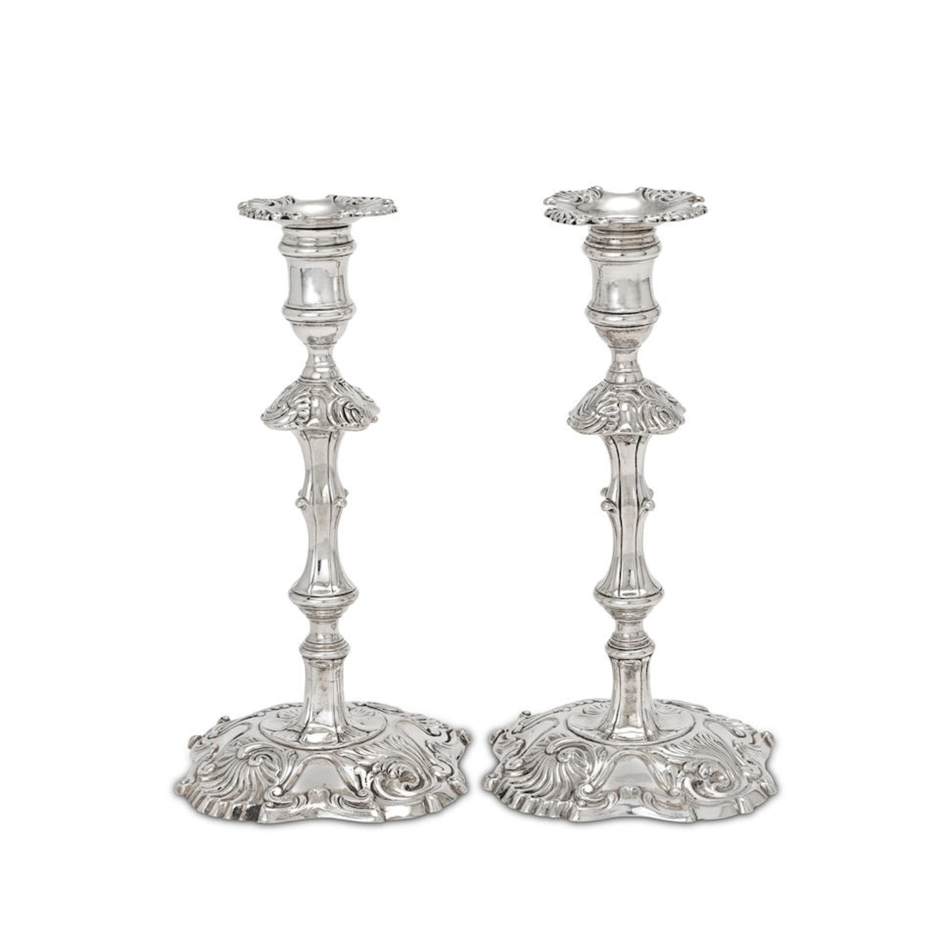 A pair of George II cast silver candlesticks Alexander Johnston, London 1751 (2)