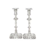 A pair of 18th century style silver candlesticks Thomas A Scott, Sheffield 1911