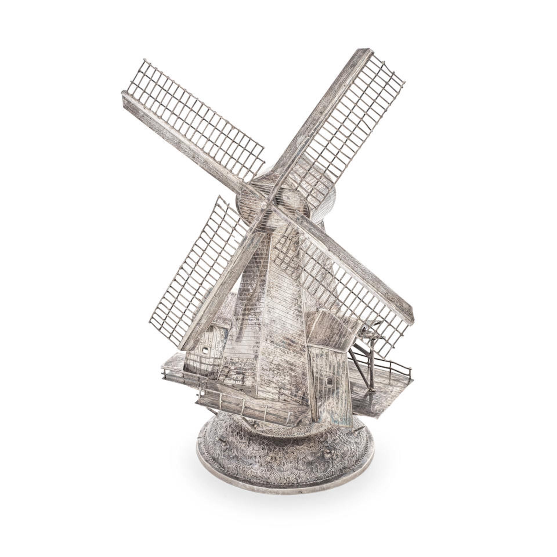 A Dutch silver presentation table 'windmill' J de Vries, Leeuwarden / Assen 1929, marked .833