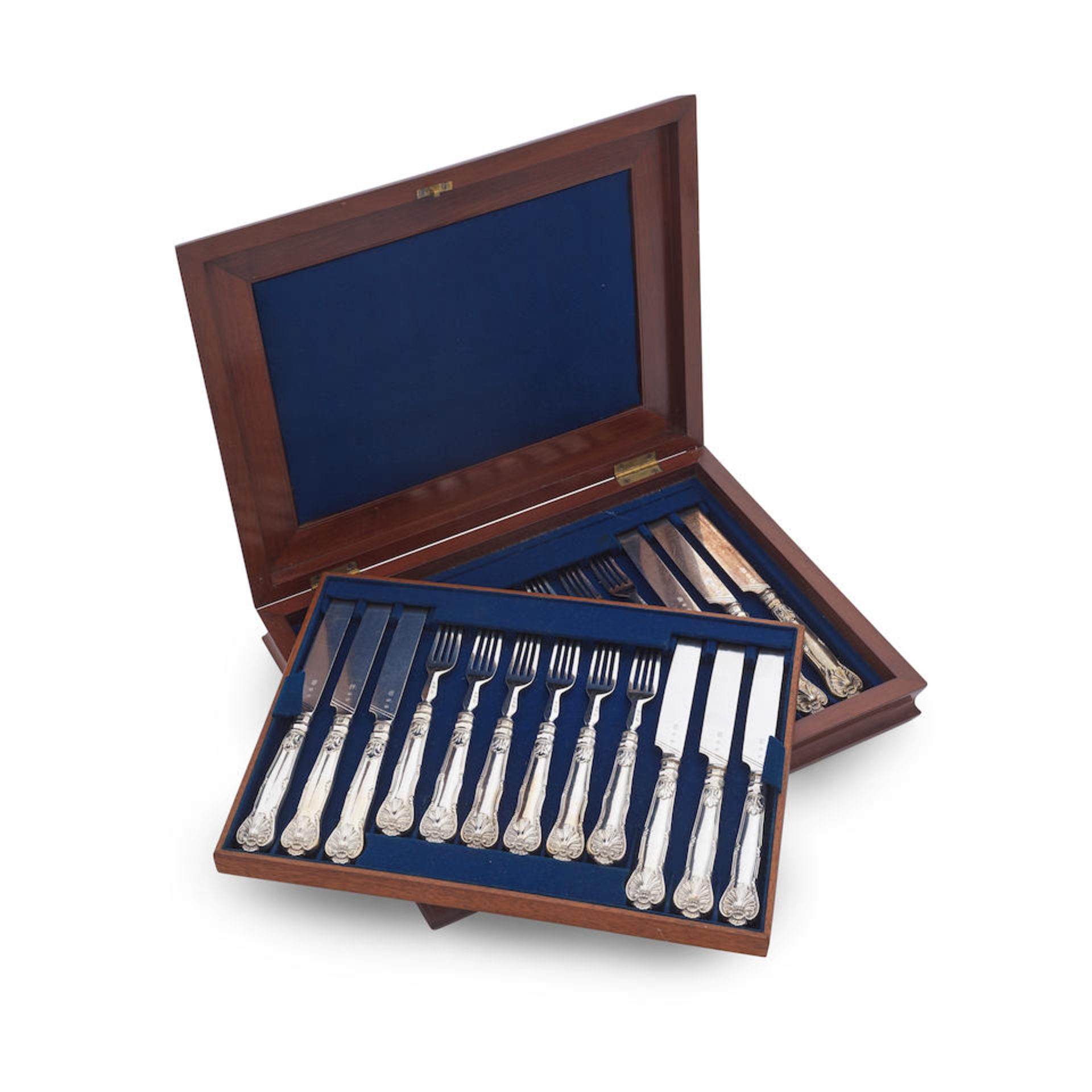 A cased fruit set with twelve pairs of King's Husk pattern knives and forks probably by Charles ...