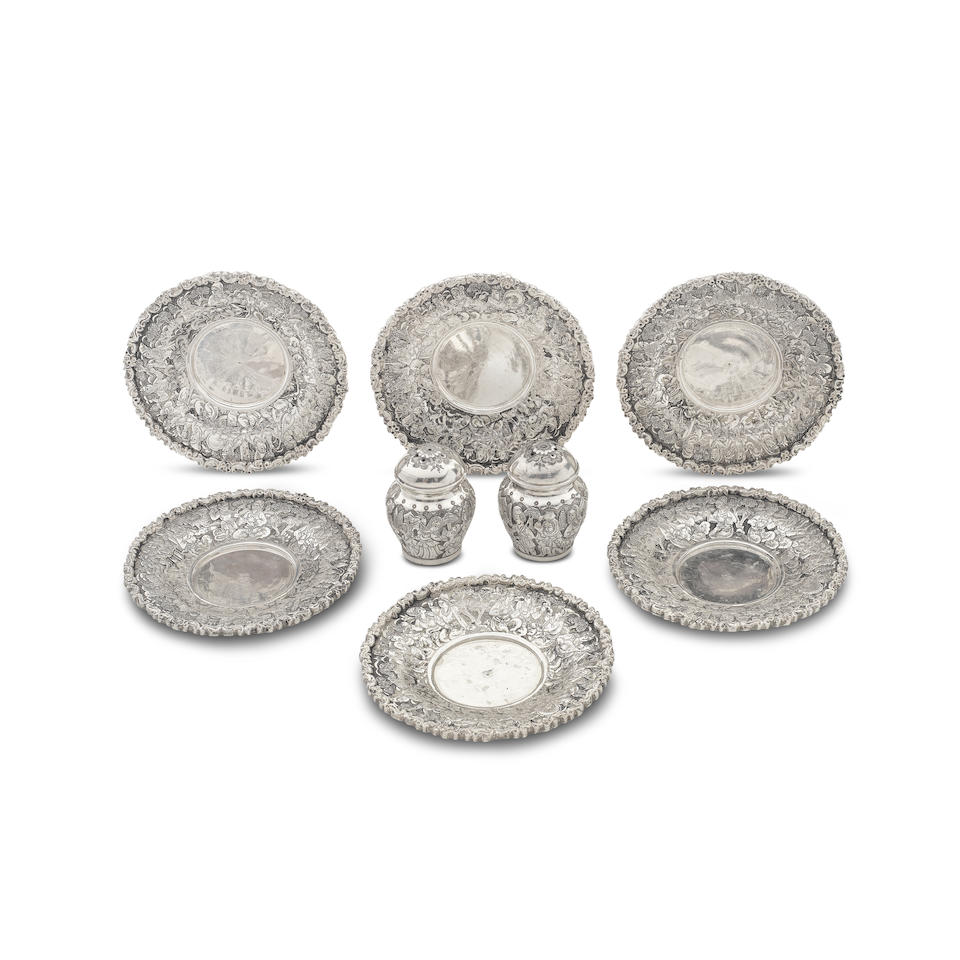A pair of silver shakers and six silver coasters Iranian, 20th century, marked to base and stamp... - Image 2 of 2