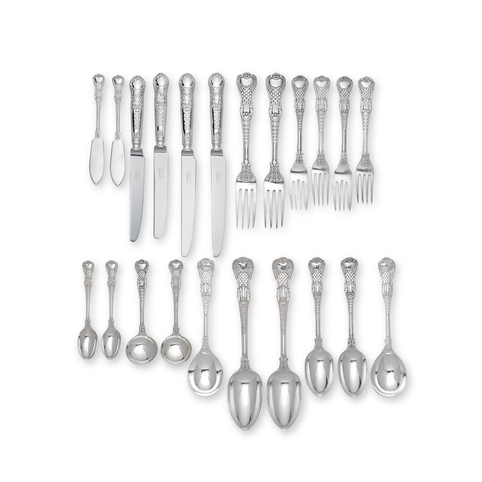 A collected silver Coburg pattern table service of flatware with modern knives various maker's a...