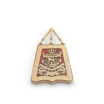 REGIMENTAL INTEREST: a late 19th / early 20th century gold and enamelled novelty compact, modell...