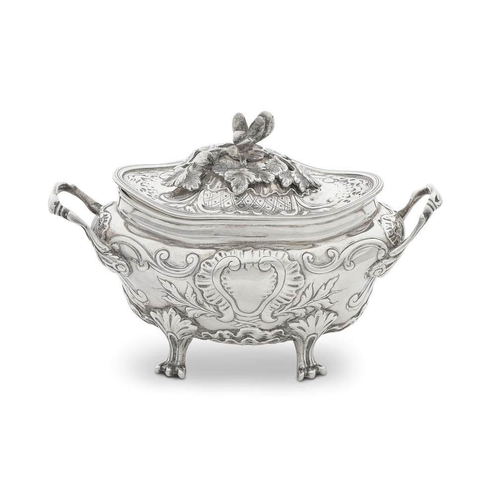 A 19th century French silver two-handled covered small tureen importers mark for Samuel Boyce L...