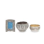 Two Indian silver bowls and a Chinese photo frame only one marked (3)