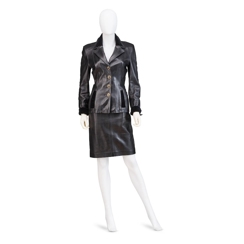 LOEWE: LEATHER SKIRTSUIT ENSEMBLE 1980's - Image 2 of 3