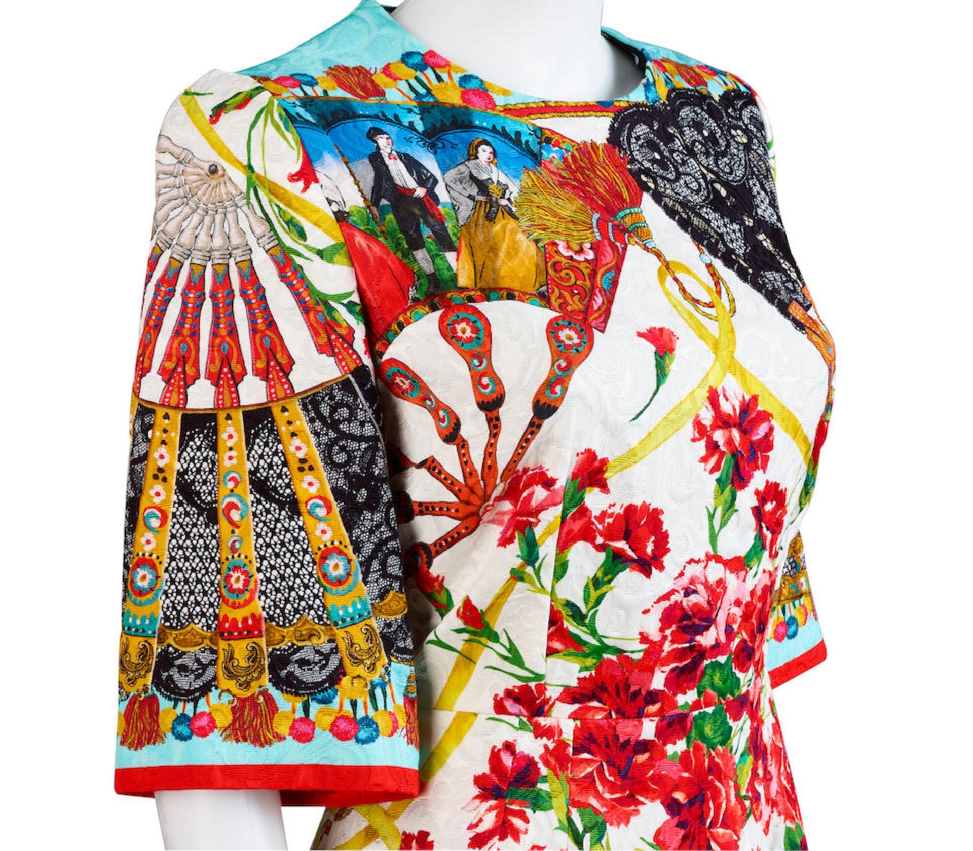 DOLCE & GABBANA: FAN BROCADE FLORAL DRESS - Image 2 of 2