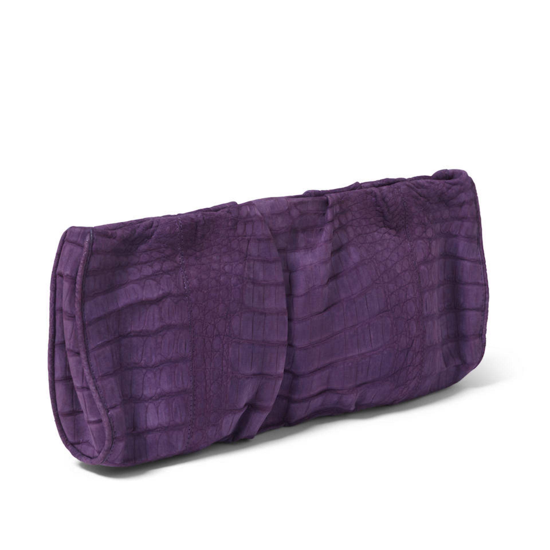 NANCY GONZALEZ: SUEDE CROCODILE FRAME CLUTCH - Image 2 of 2