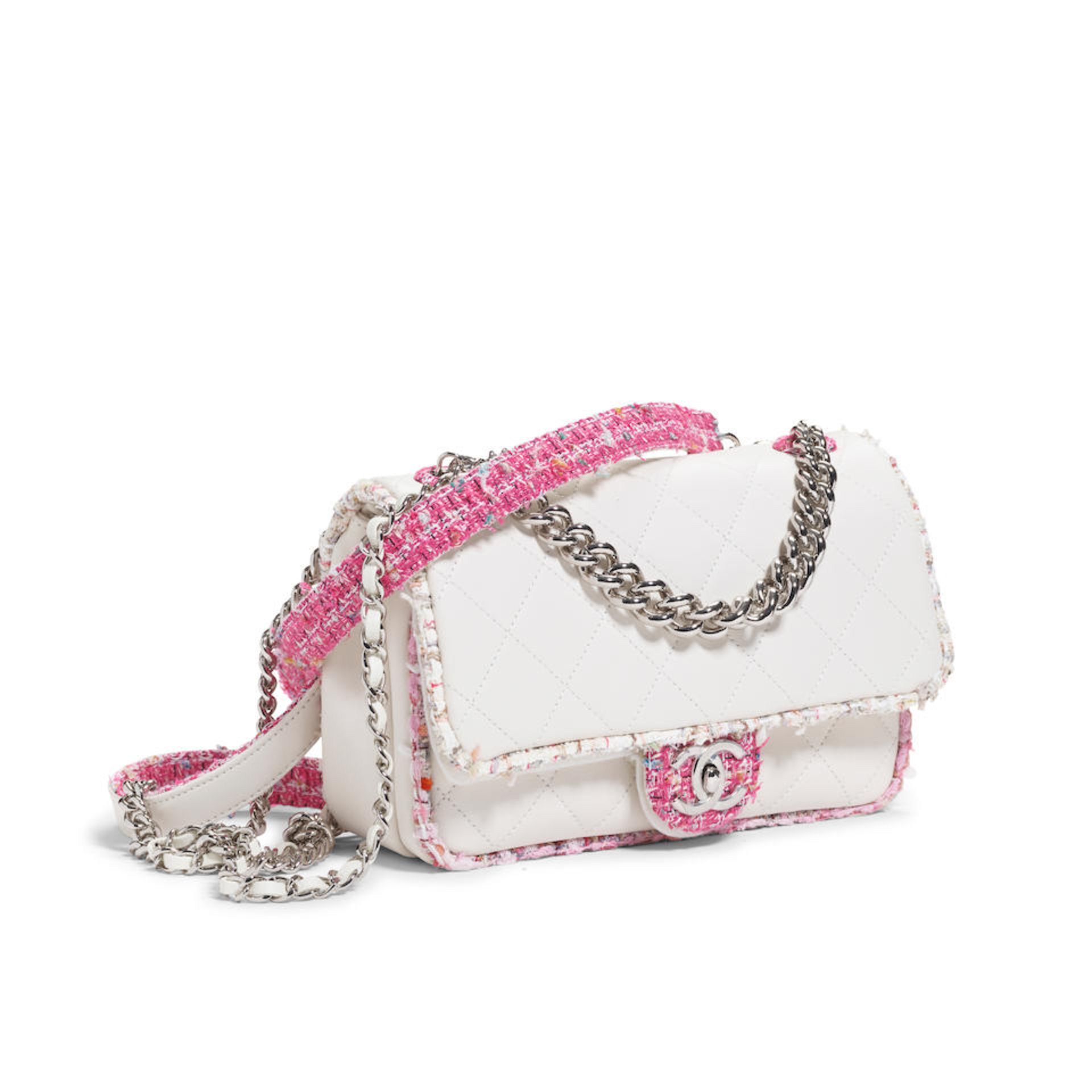 CHANEL: TWEED QUILTED ELEGANT TRIM DOUBLE FLAP Spring 2019
