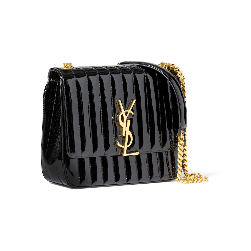 SAINT LAURENT: LARGE PATENT MATELASSE MONOGRAM VICKY BAG - Image 3 of 3