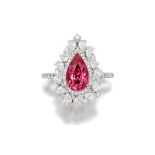 ORANGY-PINK SPINEL AND DIAMOND RING