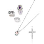 GROUP OF CULTURED PEARL, GEM-SET AND DIAMOND JEWELLERY (5)