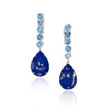 PAOLO COSTAGLI: PAIR OF LAPIS LAZULI AND SAPPHIRE PENDENT EARRINGS