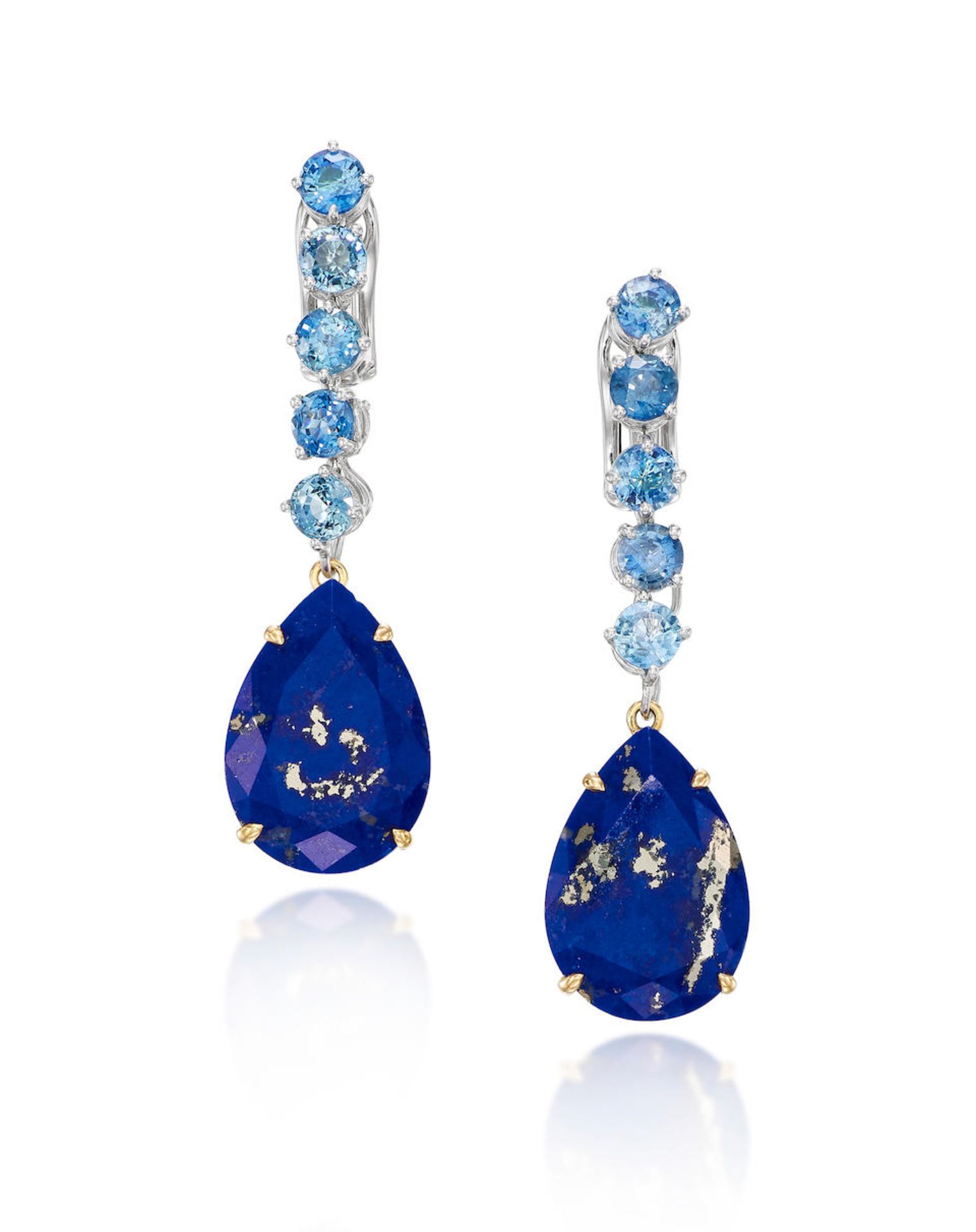 PAOLO COSTAGLI: PAIR OF LAPIS LAZULI AND SAPPHIRE PENDENT EARRINGS