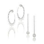 TWO PAIRS OF DIAMOND EARRINGS (2)