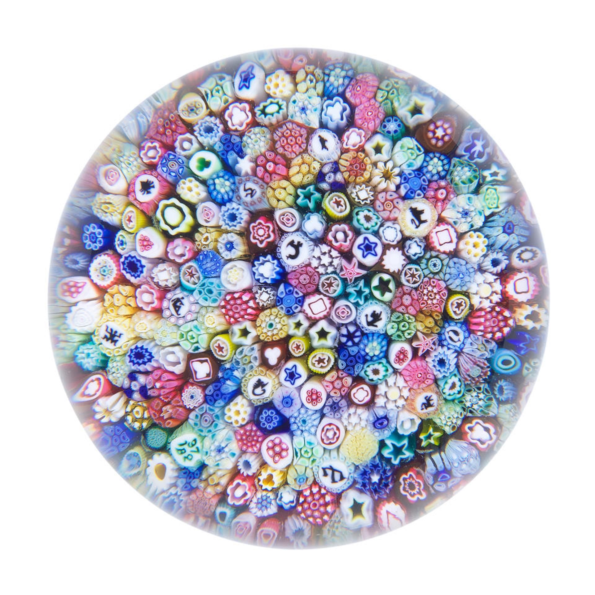 A Baccarat close-packed millefiori 'Church Weight', dated 1972