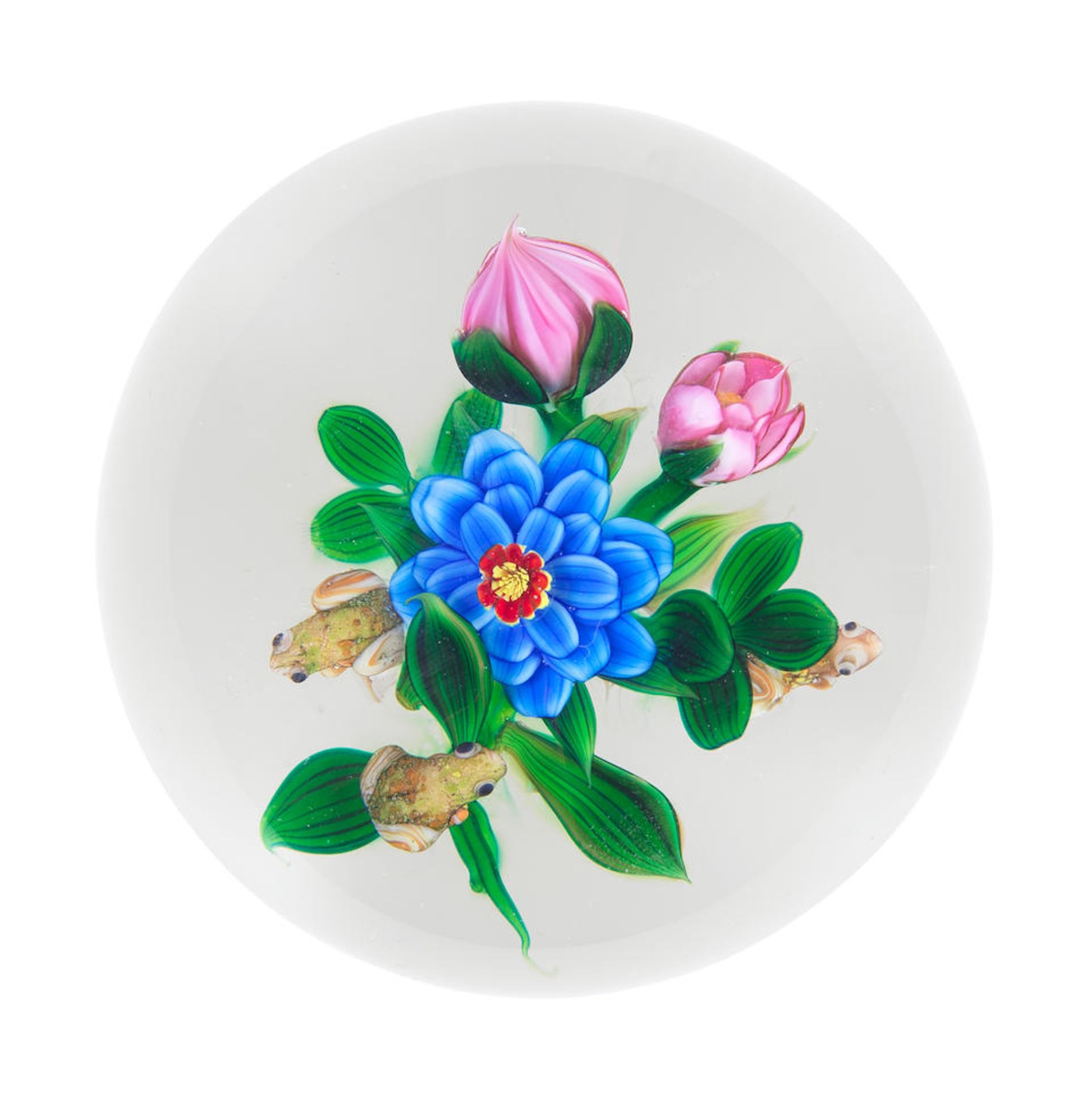 A Debbie Tarsitano frogs and floral bouquet magnum paperweight, circa 1995