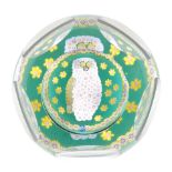 A Whitefriars faceted patterned millefiori 'Large Owl' paperweight, dated 1979