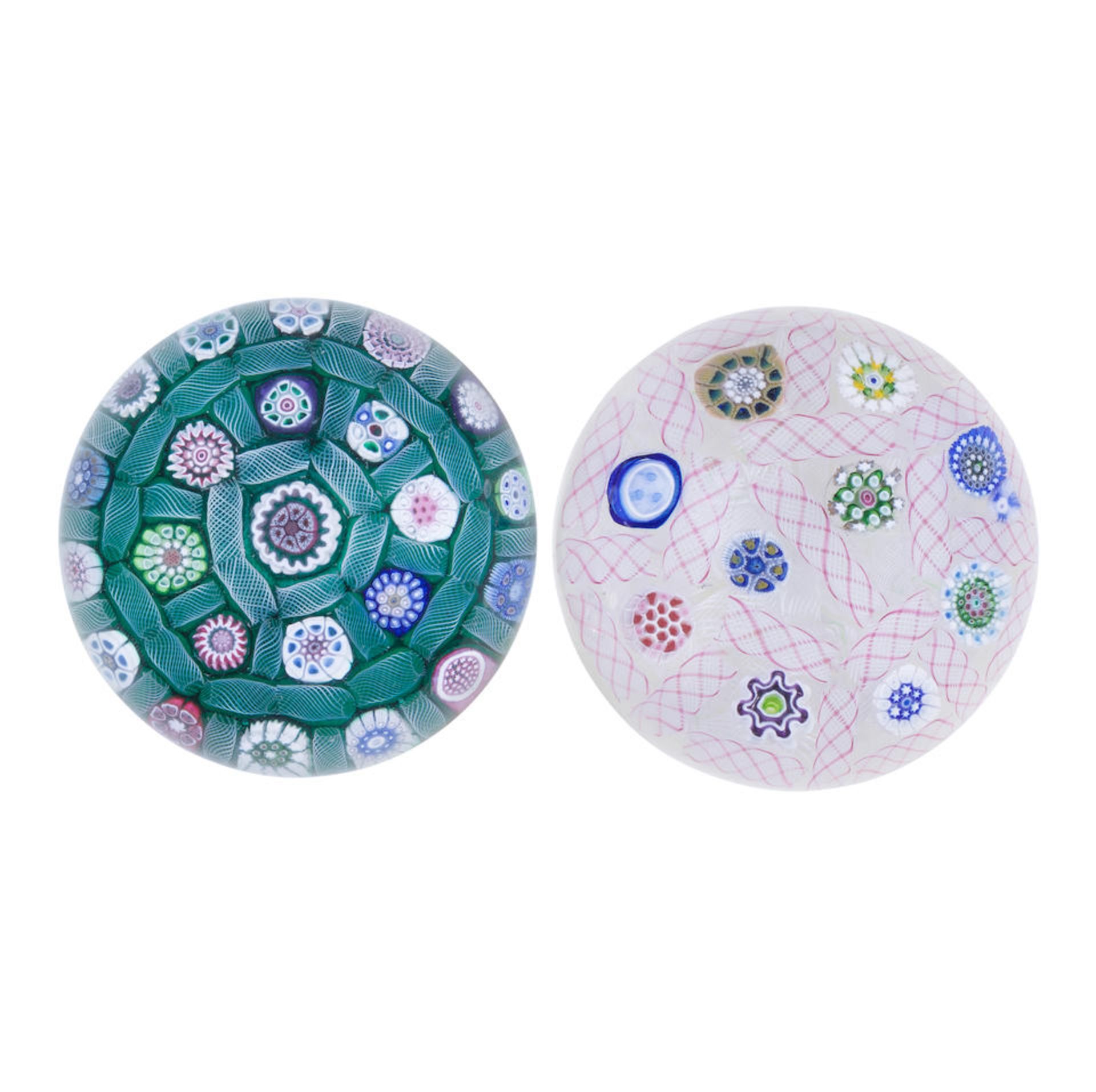 Two Jim Brown spaced millefiori chequer magnum paperweights, dated 2006 and 2007