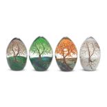 A set of four Cathy Richardson upright paperweights from the 'Forest Seed' series, dated 2008