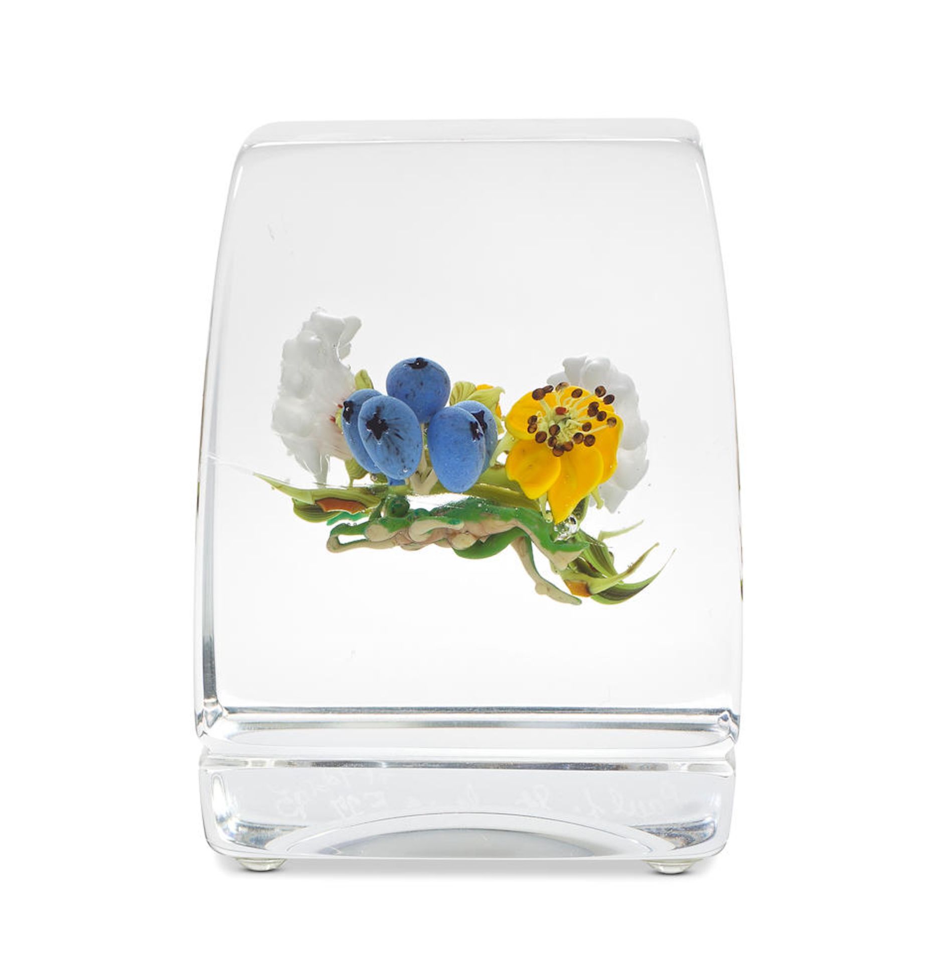 A Paul Stankard coronet bouquet 'Botanical Cube' upright paperweight, dated 1995