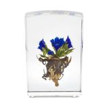 A Paul Stankard experimental pine barren gentians 'Botanical Cube' upright paperweight, circa 1995