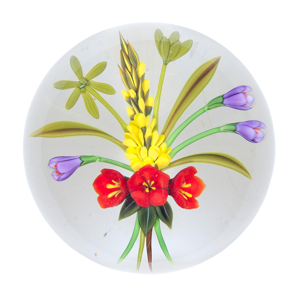 A Chris Buzzini floral bouquet paperweight, dated 1991